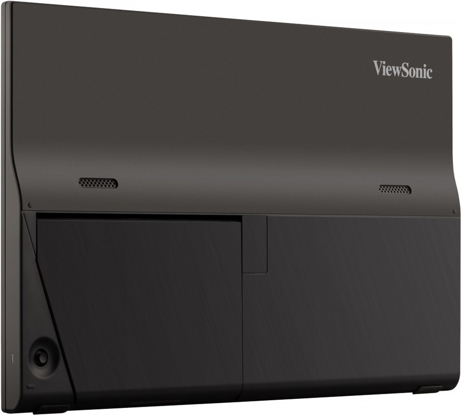Parte trasera del monitor negro con puertos.