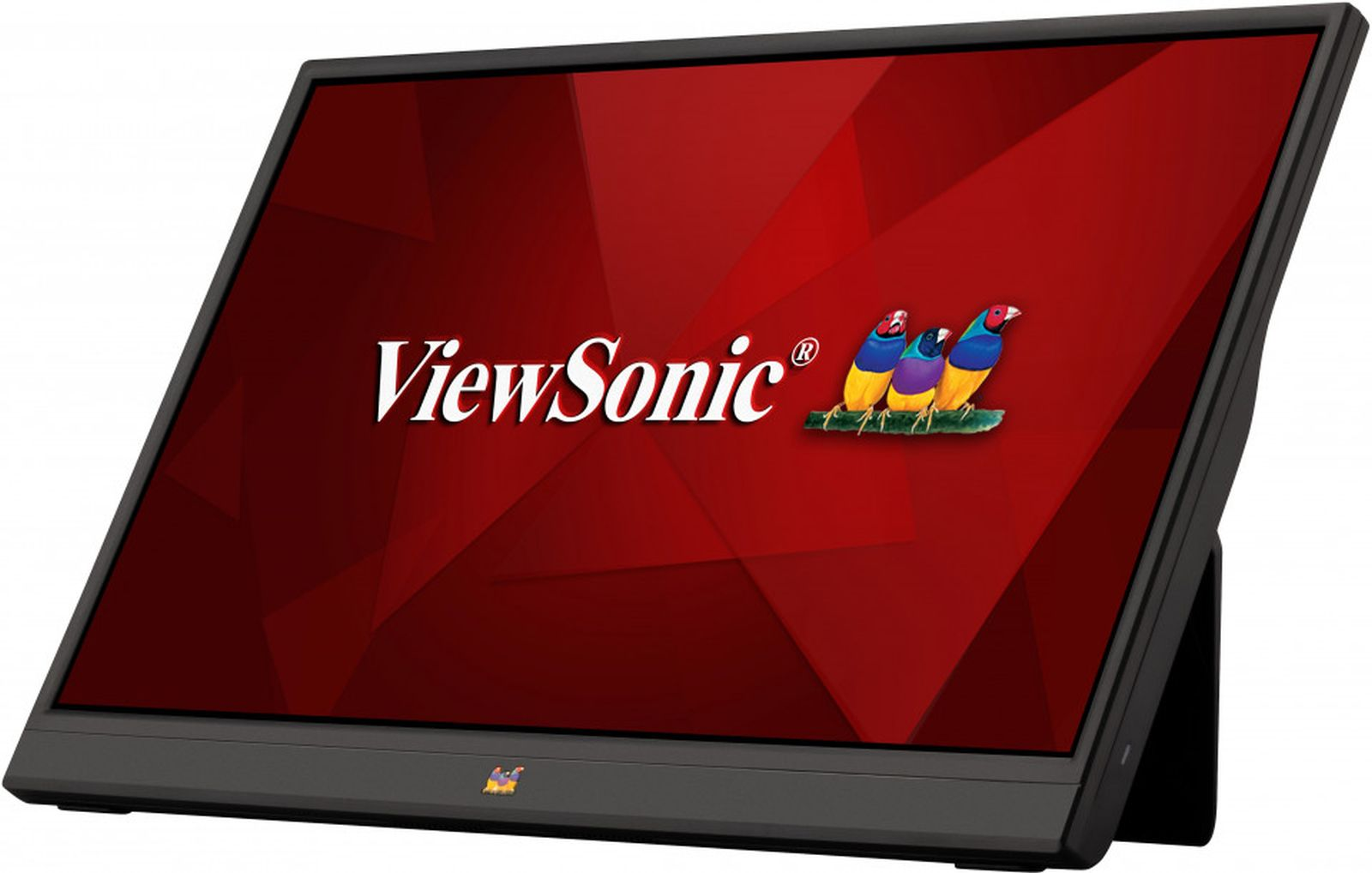Un monitor con el logo de ViewSonic y pájaros.