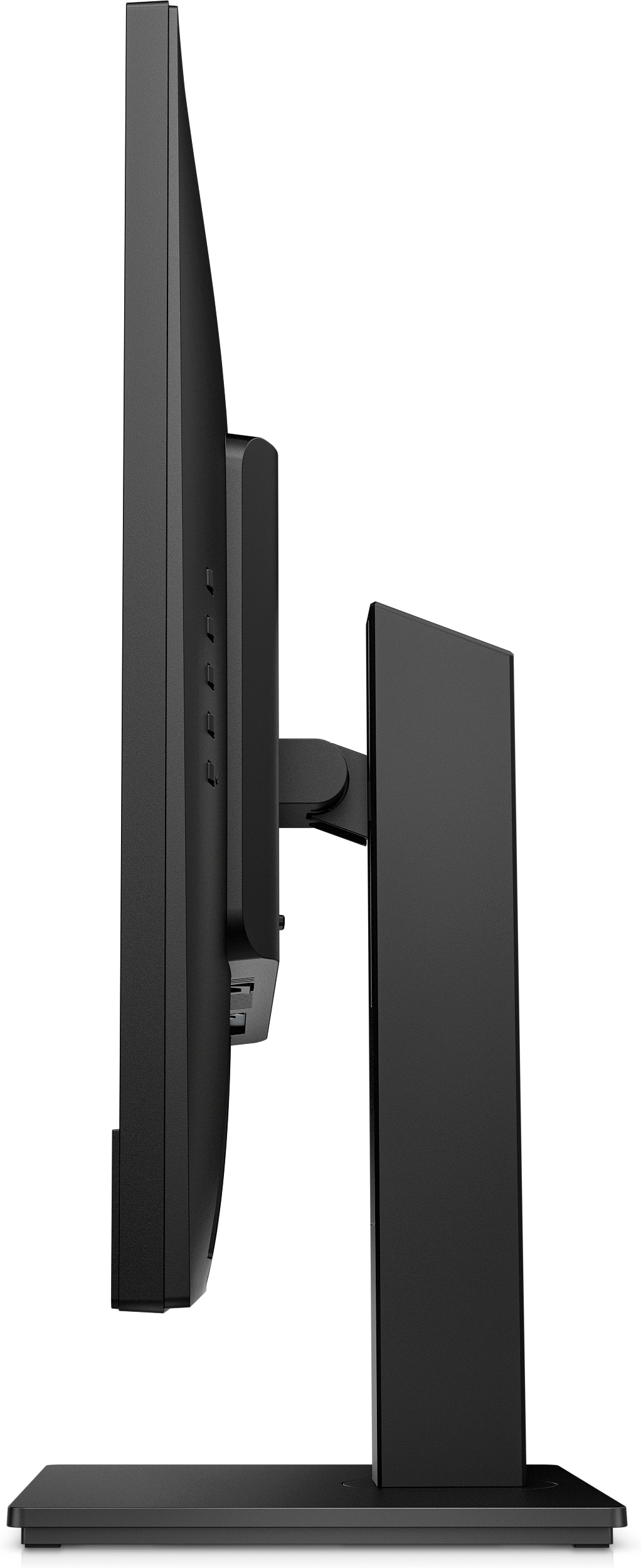 Czarny monitor, widok z boku. Podstawa i ekran są czarne.