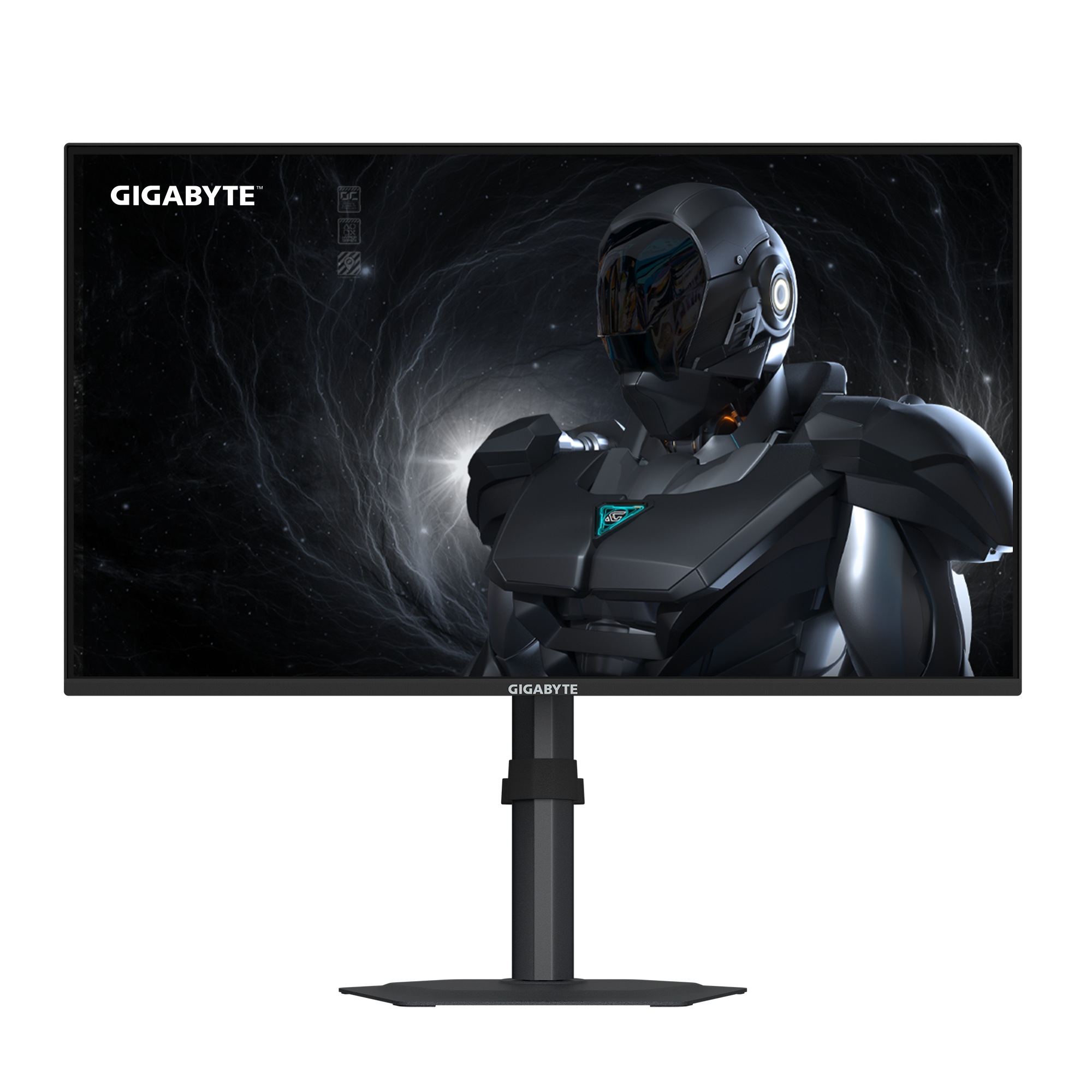 Tył czarnego monitora GIGABYTE z portami.