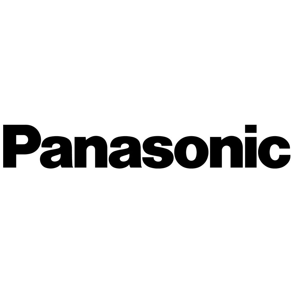 Logo Panasonic, czarny tekst na białym tle.