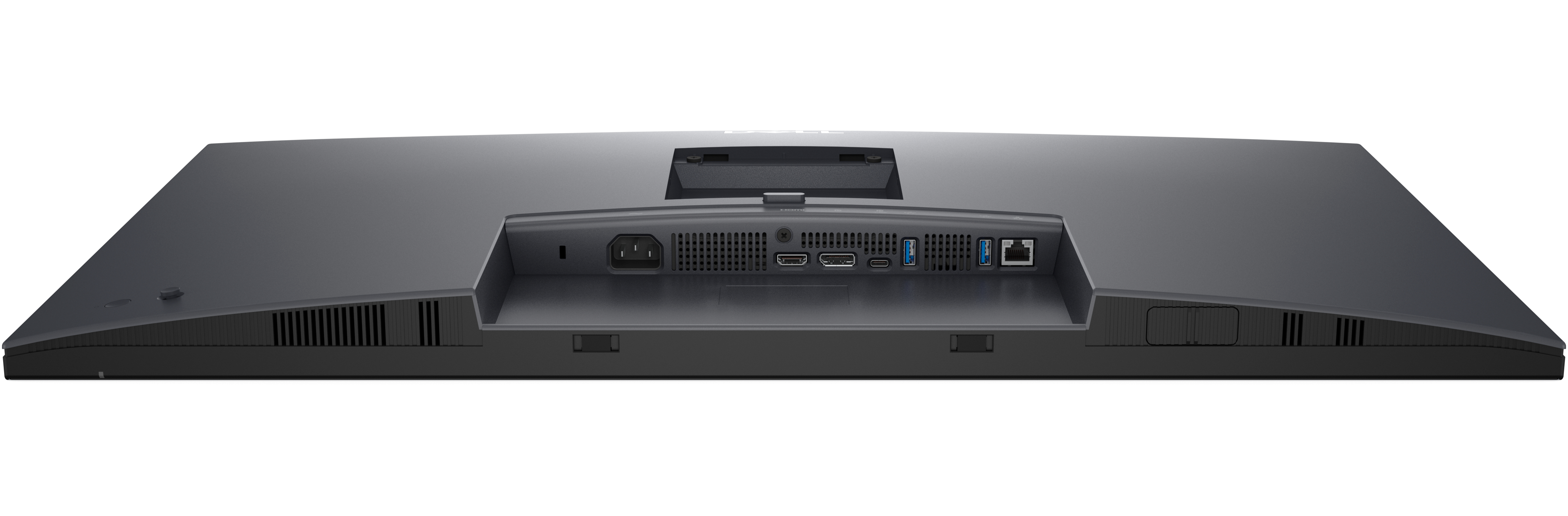 Tył monitora Dell, z portami. Widoczne porty zasilania, HDMI, USB-C i USB.