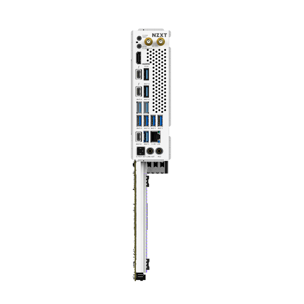 Płyta główna z licznymi portami. Na płycie napisane jest NZXT.