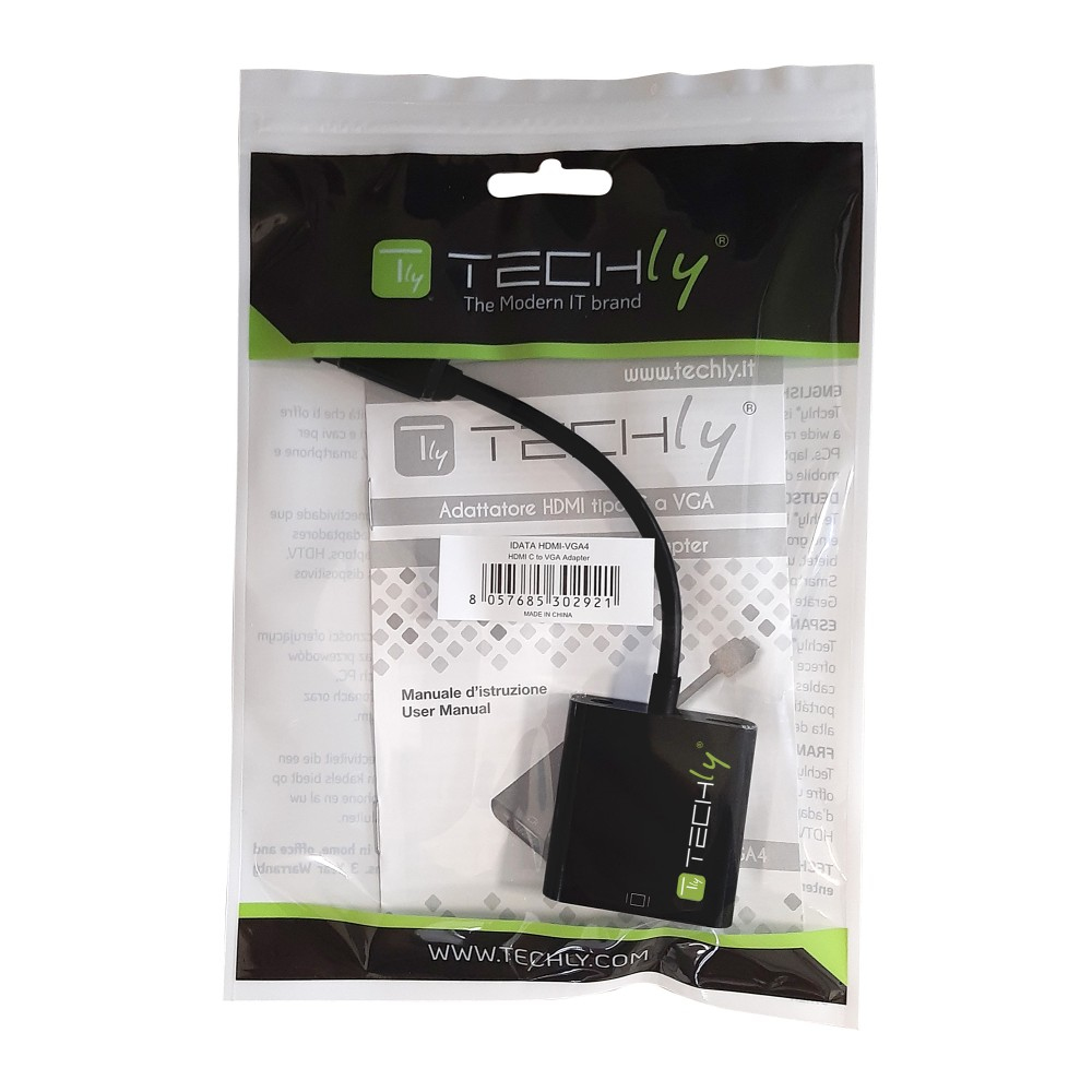 Cable adaptador HDMI a VGA en un paquete de plástico.