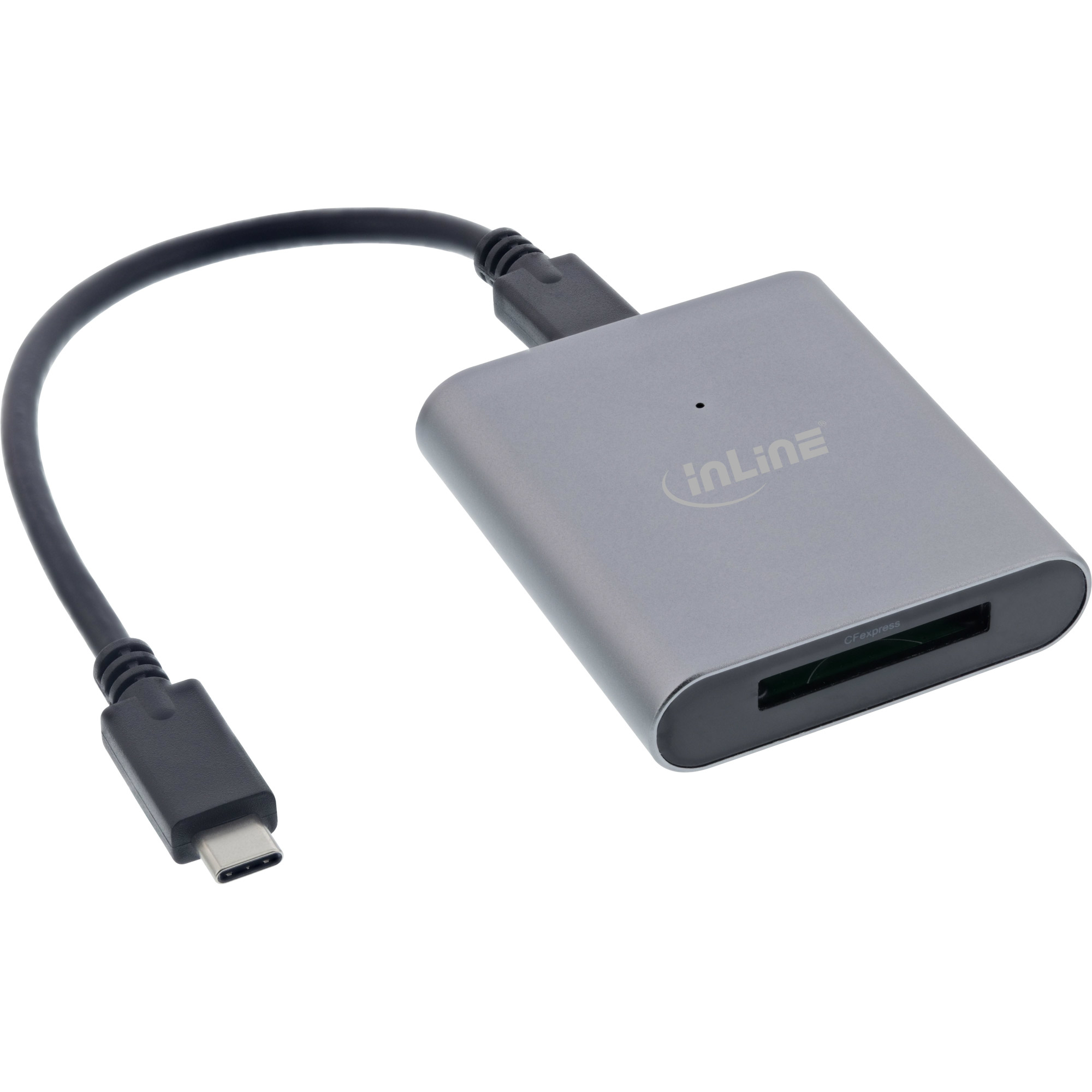 Szary czytnik kart USB-C z czarnym kablem, oznaczony 'inLine'.