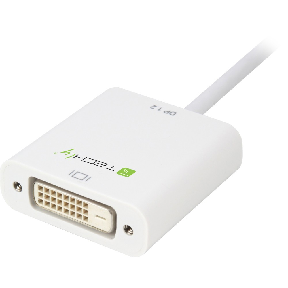 Biały adapter ze złączem DVI i białym kablem.