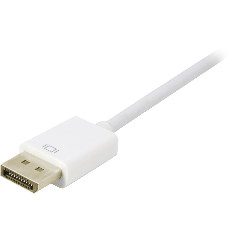 Biały kabel DisplayPort ze złączem na końcu.
