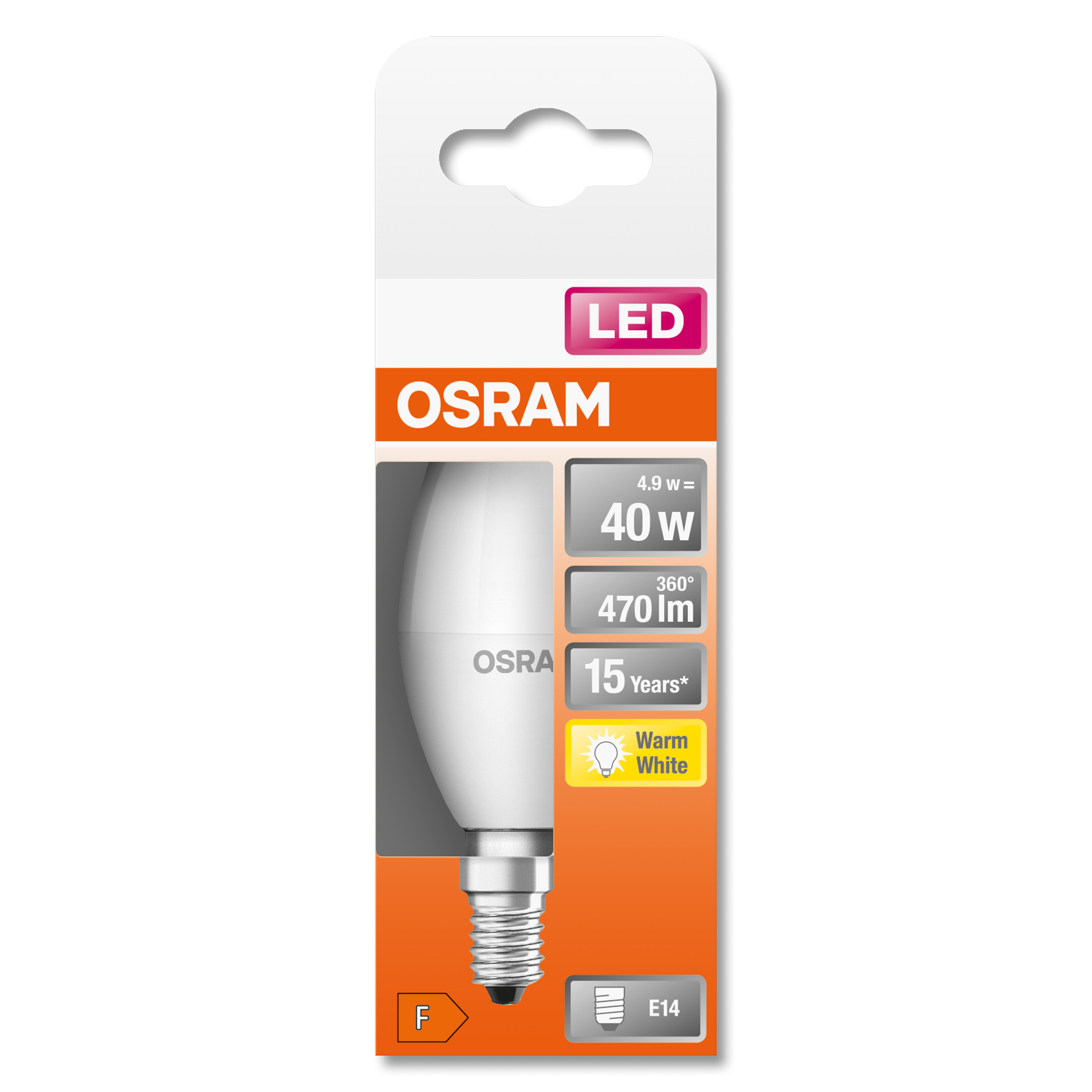 Opakowanie z żarówką LED OSRAM, pokazujące jej cechy.