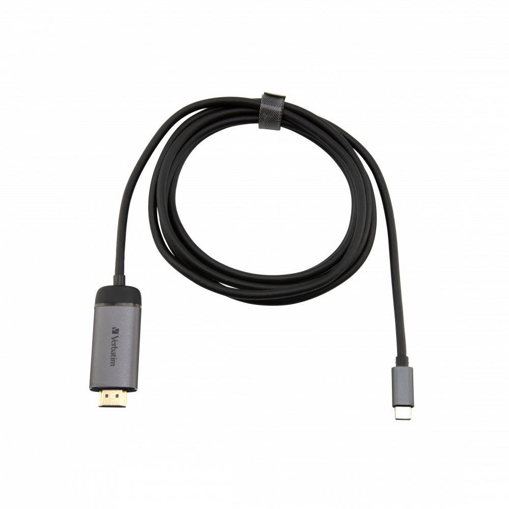 Cable negro HDMI a USB-C de Verbatim, con conectores grises.