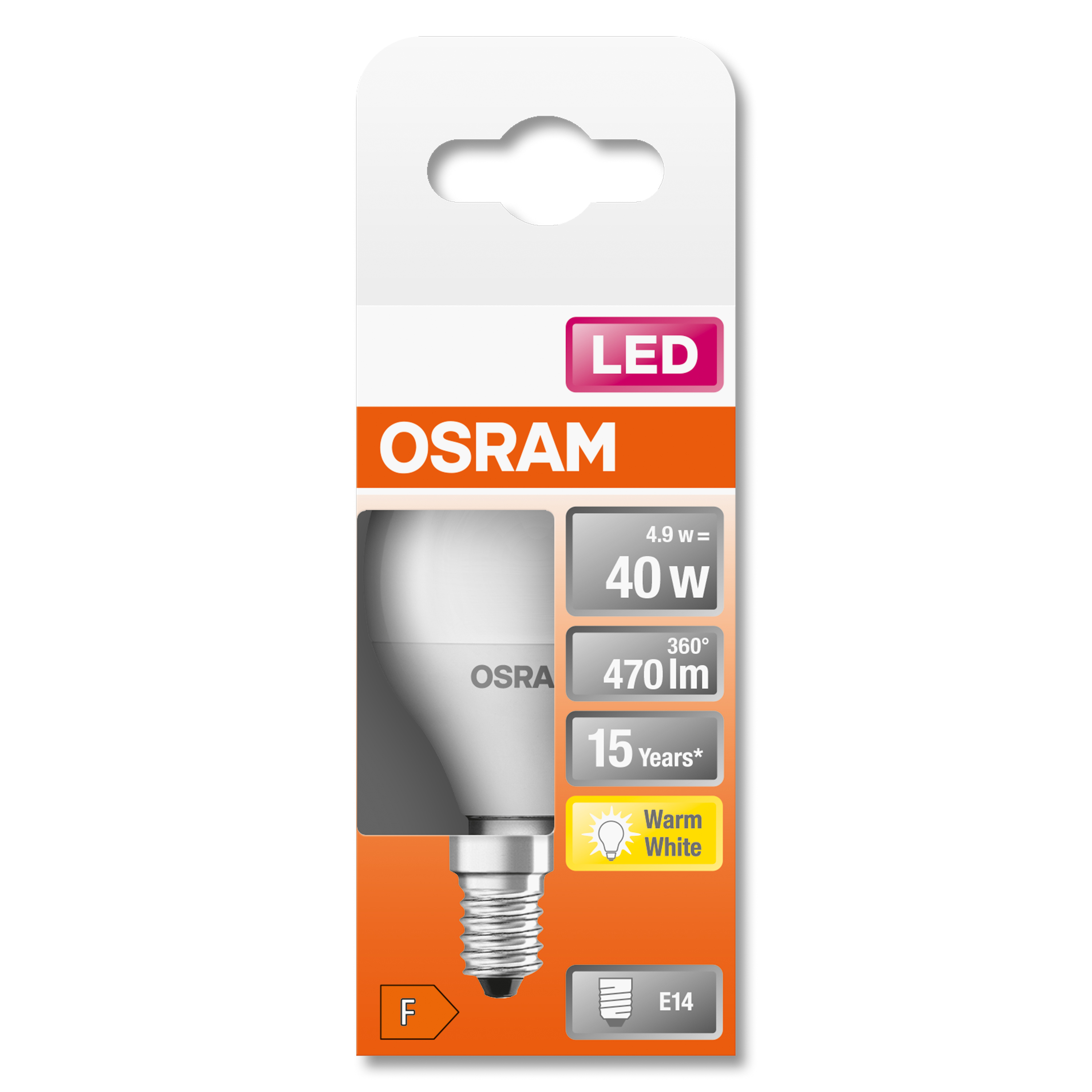 Opakowanie żarówki LED Osram. Zawiera szczegóły dotyczące żarówki, takie jak moc i lumeny.