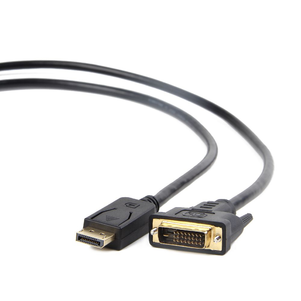 Czarny kabel z DisplayPort do złącza DVI.