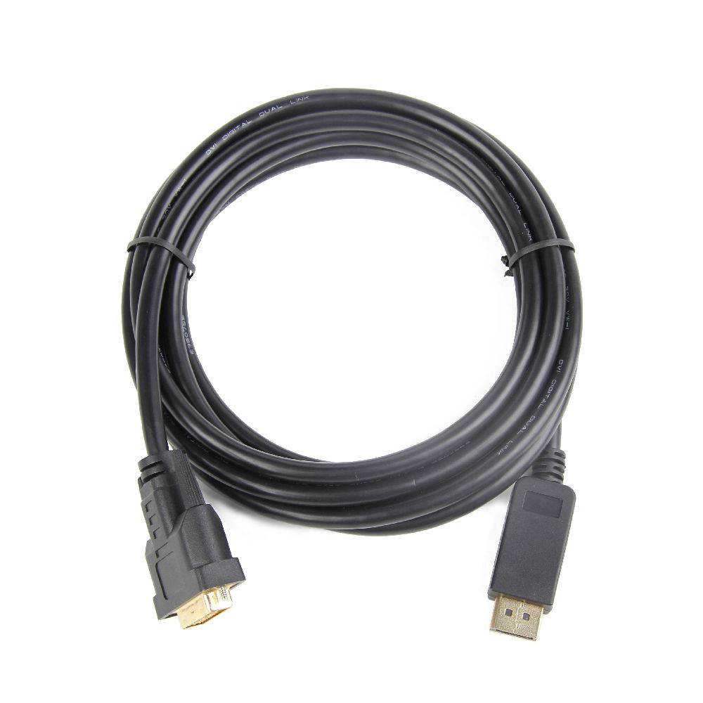 Czarny kabel z DisplayPort i złączem DVI.