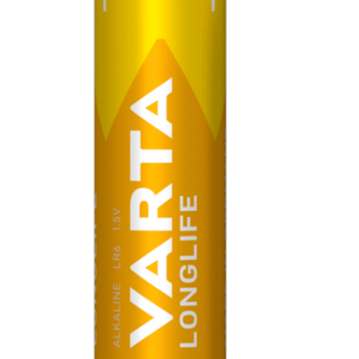 Żółta bateria Varta, LR6 1,5V, z białym tekstem VARTA LONG LIFE.