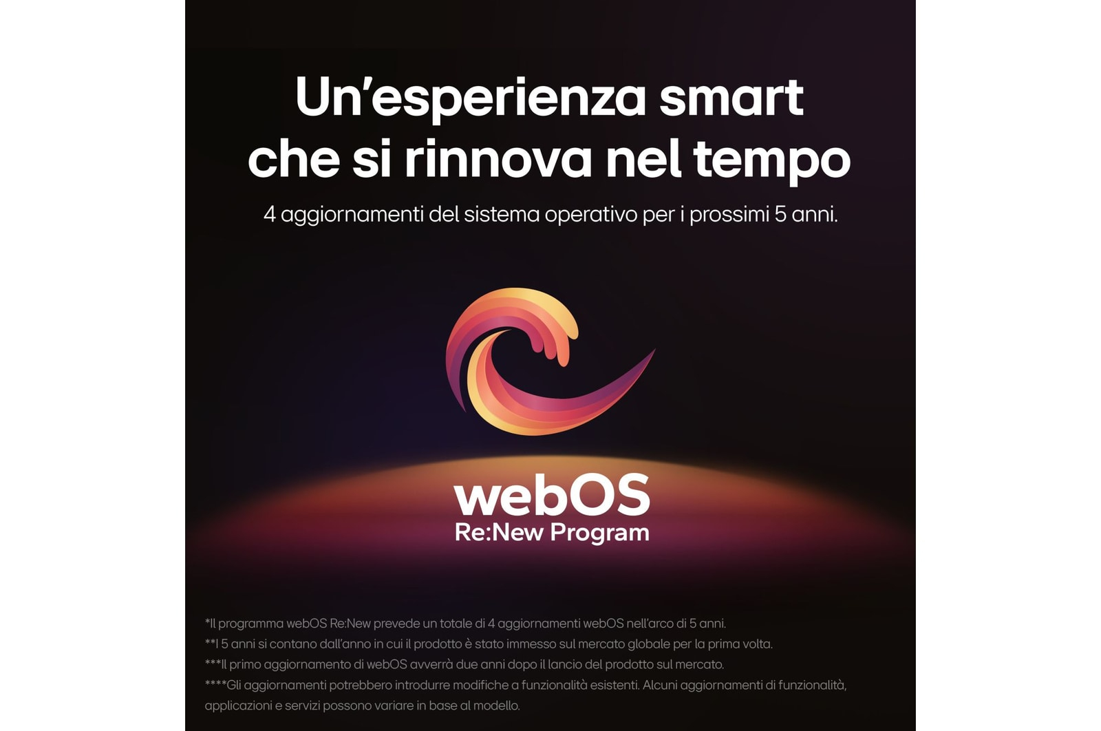 Una pubblicità in testo italiano, con un logo e testo sugli aggiornamenti software.