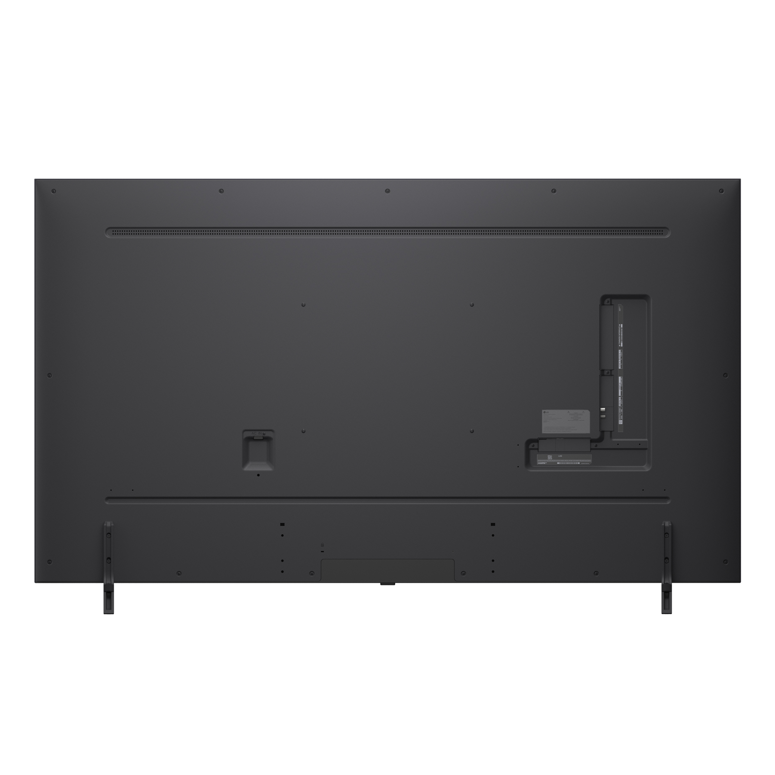 Il retro di una TV nera con porte per la connettività.