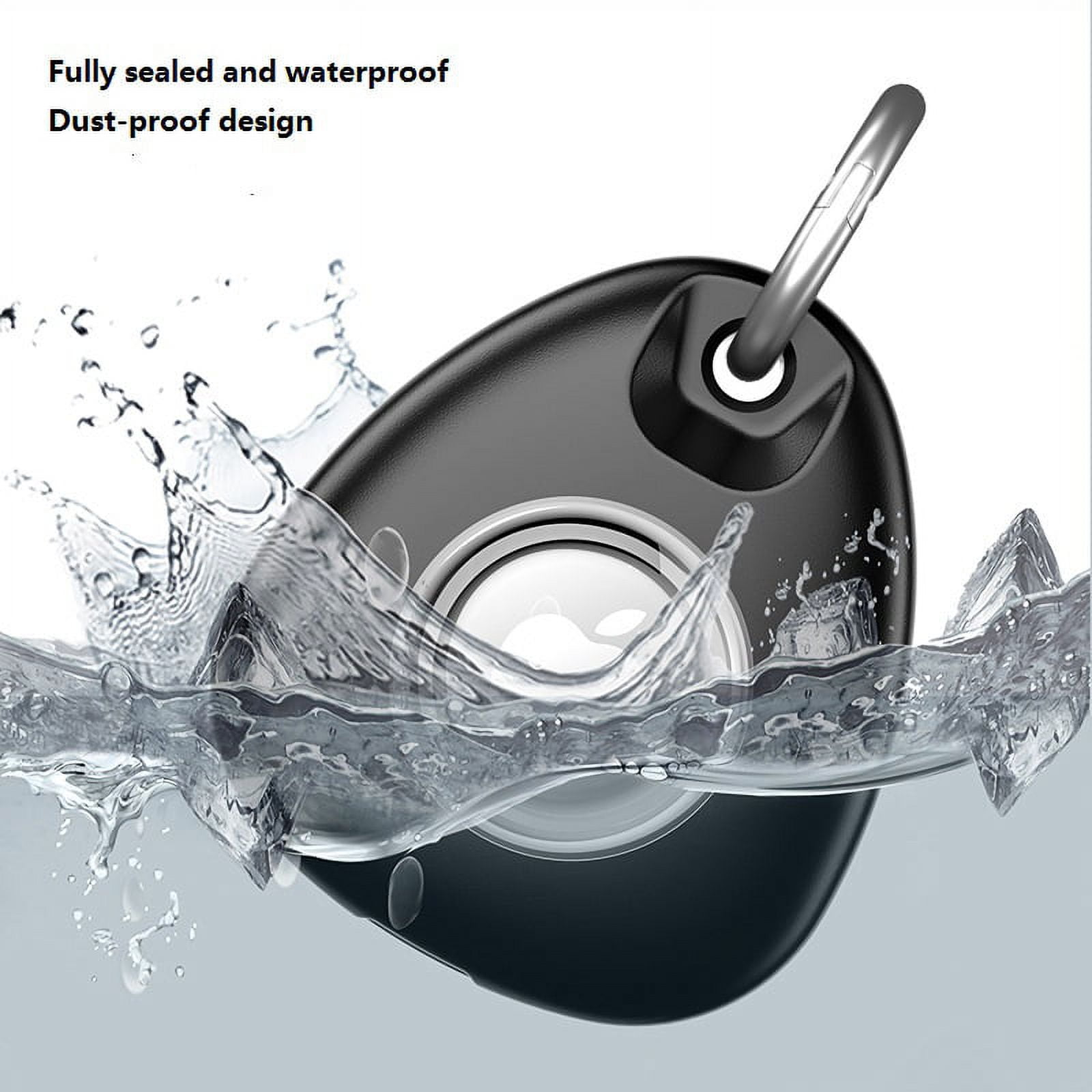 Ein Apple AirTag im Wasser, zeigt das wasserdichte Design und einen silbernen Ring.