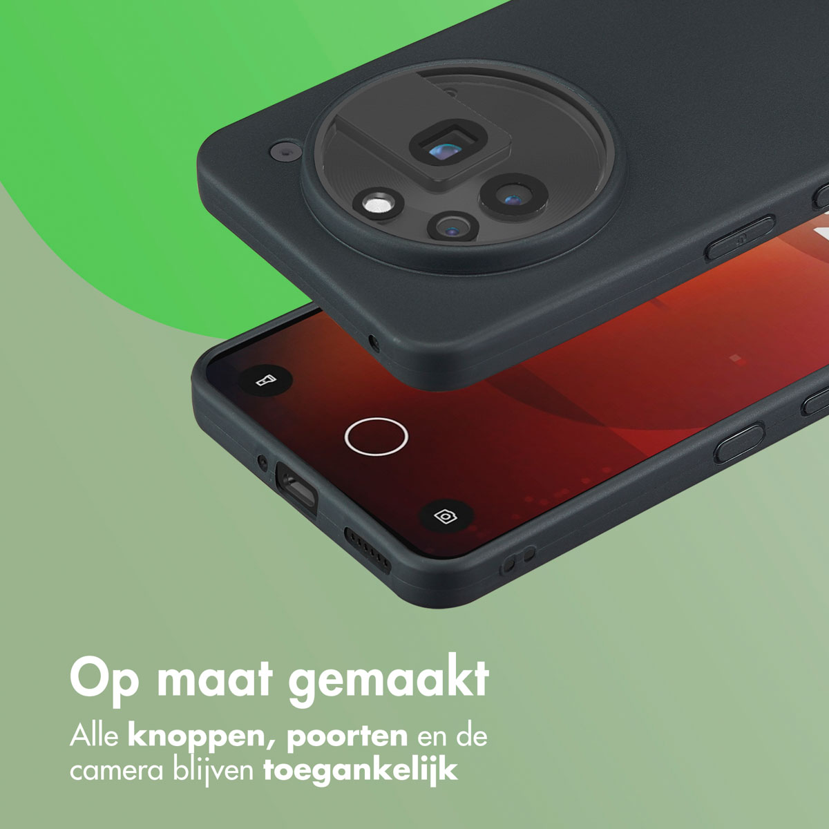 Telefoonhoesje met twee delen, gemaakt voor knoppen, poorten en cameratoegang.