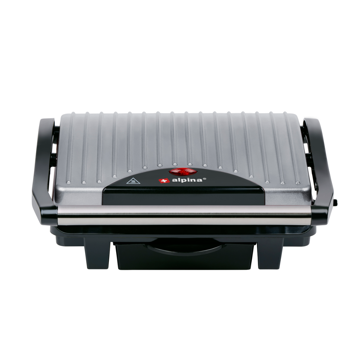 Silver and black Alpina grill with a red power indicator.