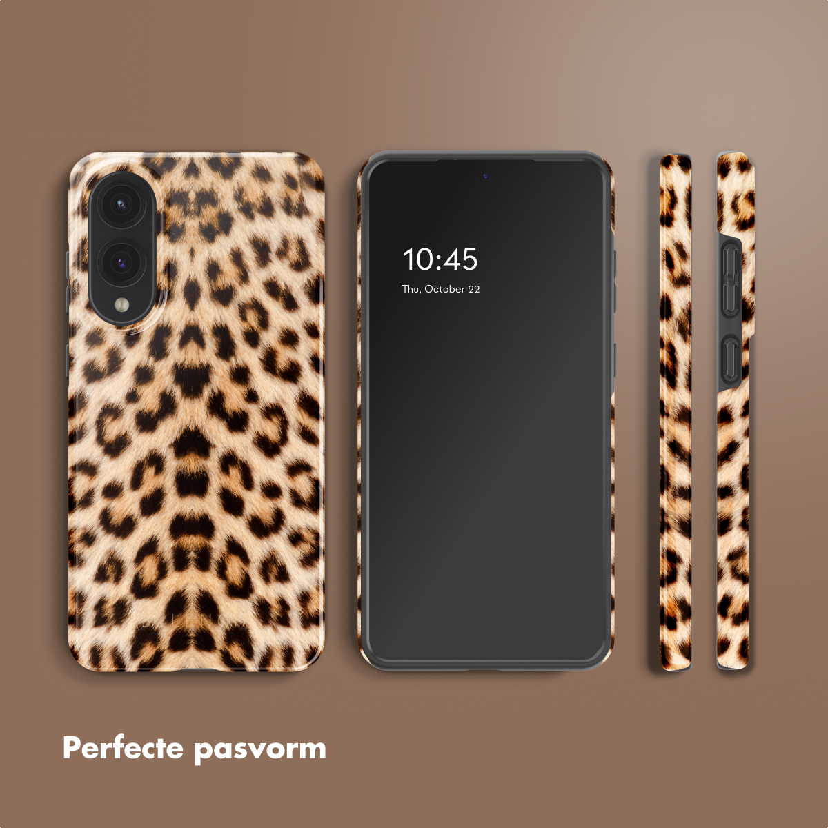 Composants d'étui de téléphone, gris foncé, avec un fond vert clair. L'étui de téléphone est de marque imoshion.