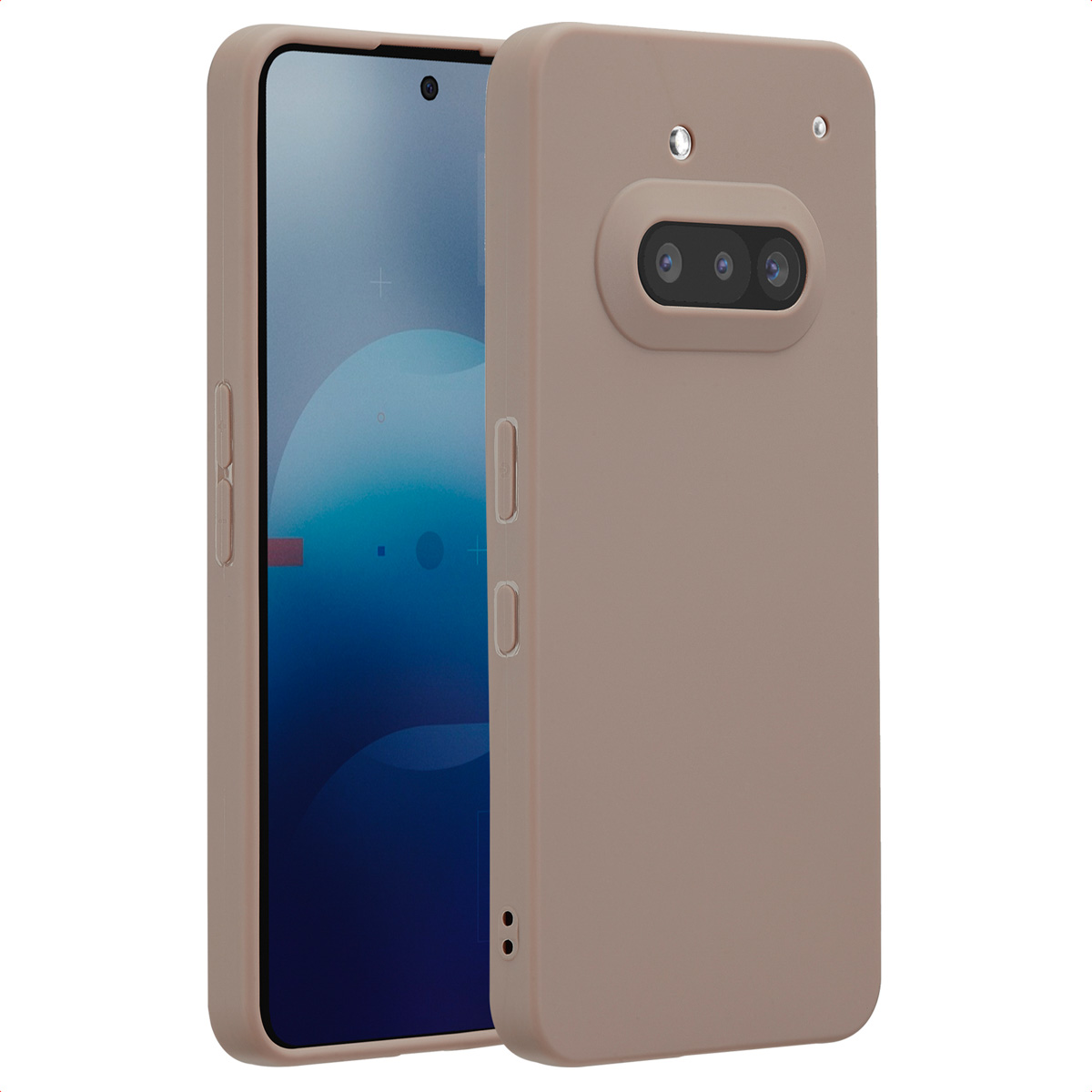 Coque de téléphone marron clair avec une bosse pour l'appareil photo. La coque est ouverte.