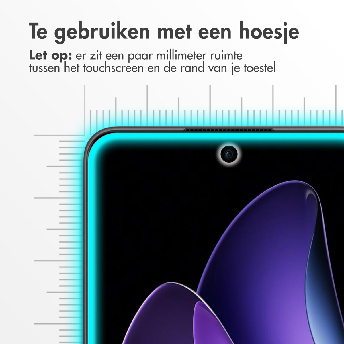 Téléphone avec protecteur d'écran installé. Texte en haut.