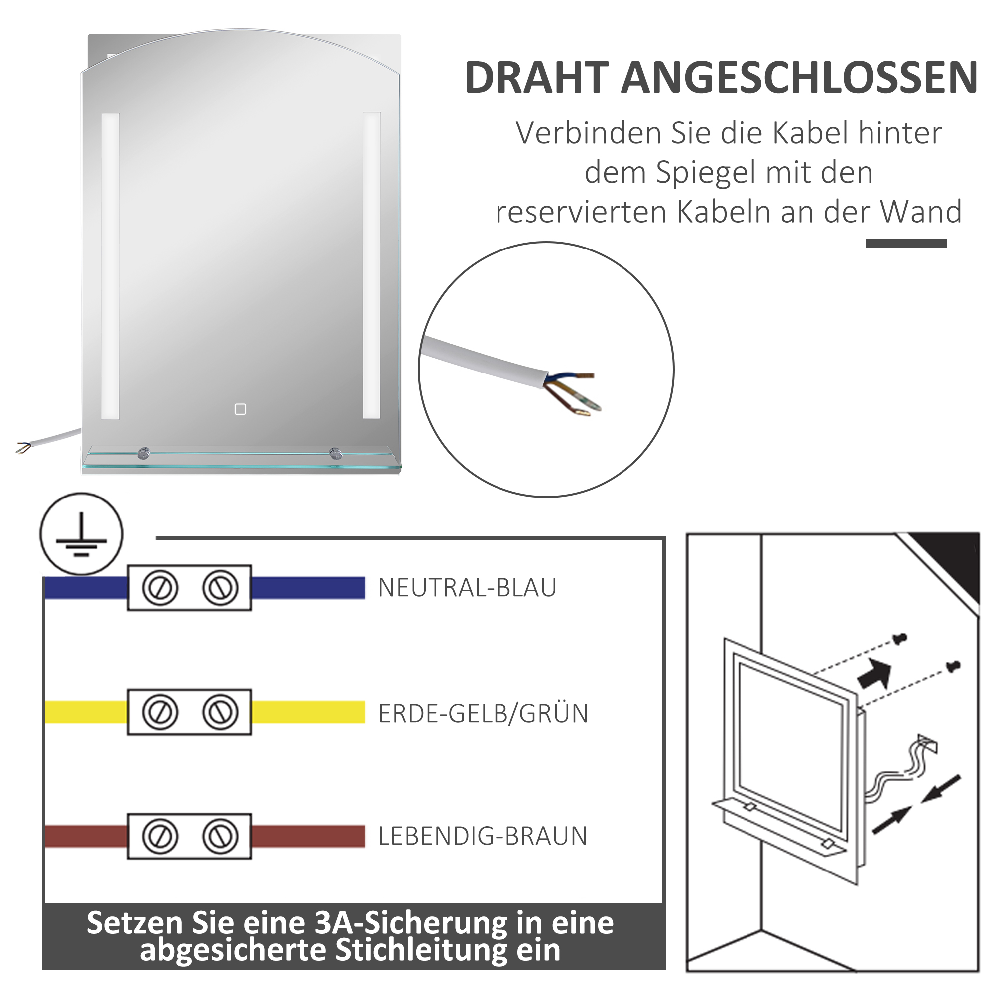 Spiegel mit integrierten Lichtern. Schaltplan und Anweisungen.