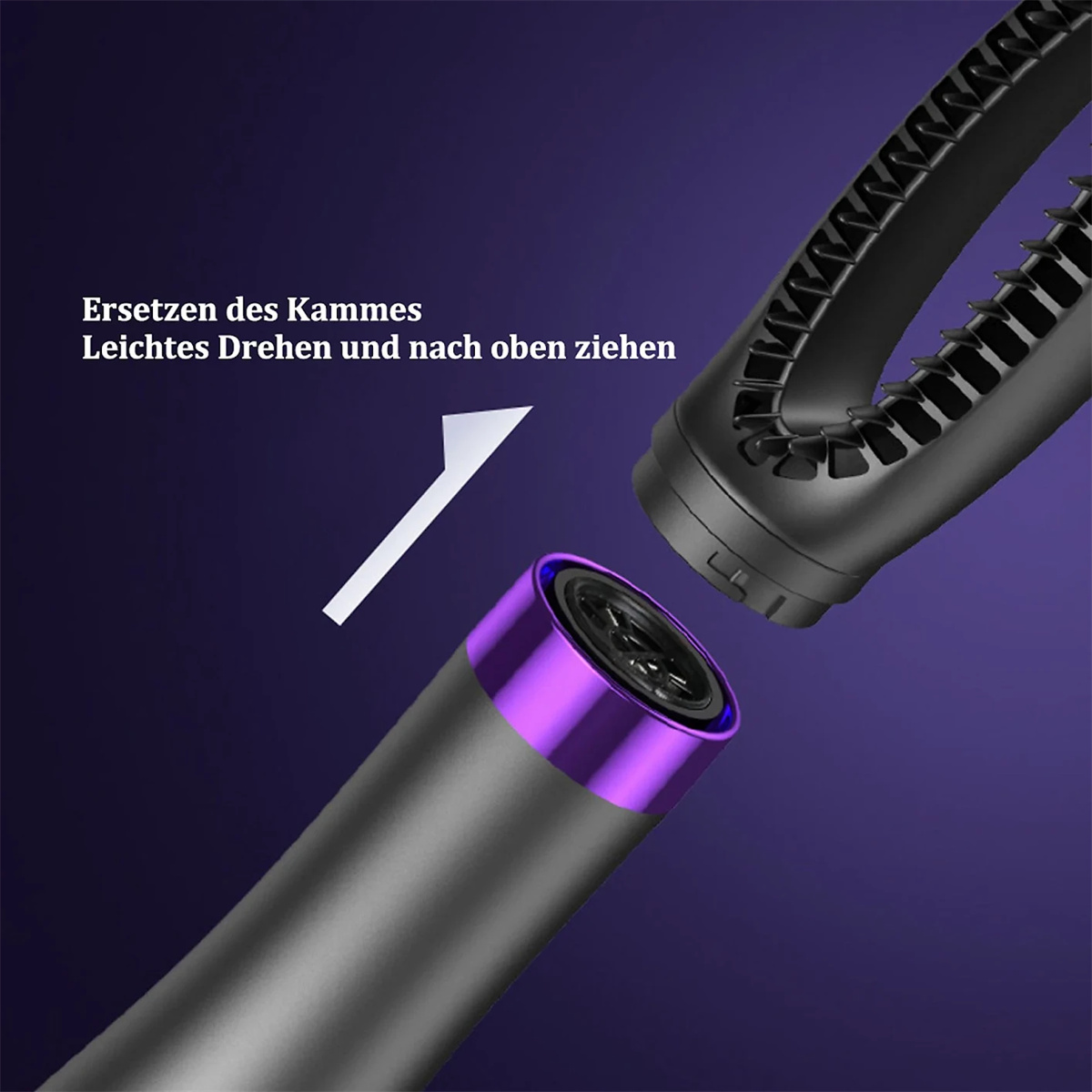 Nahaufnahme eines Haarstyling-Werkzeugs. Der Kamm wird vom Werkzeug entfernt.