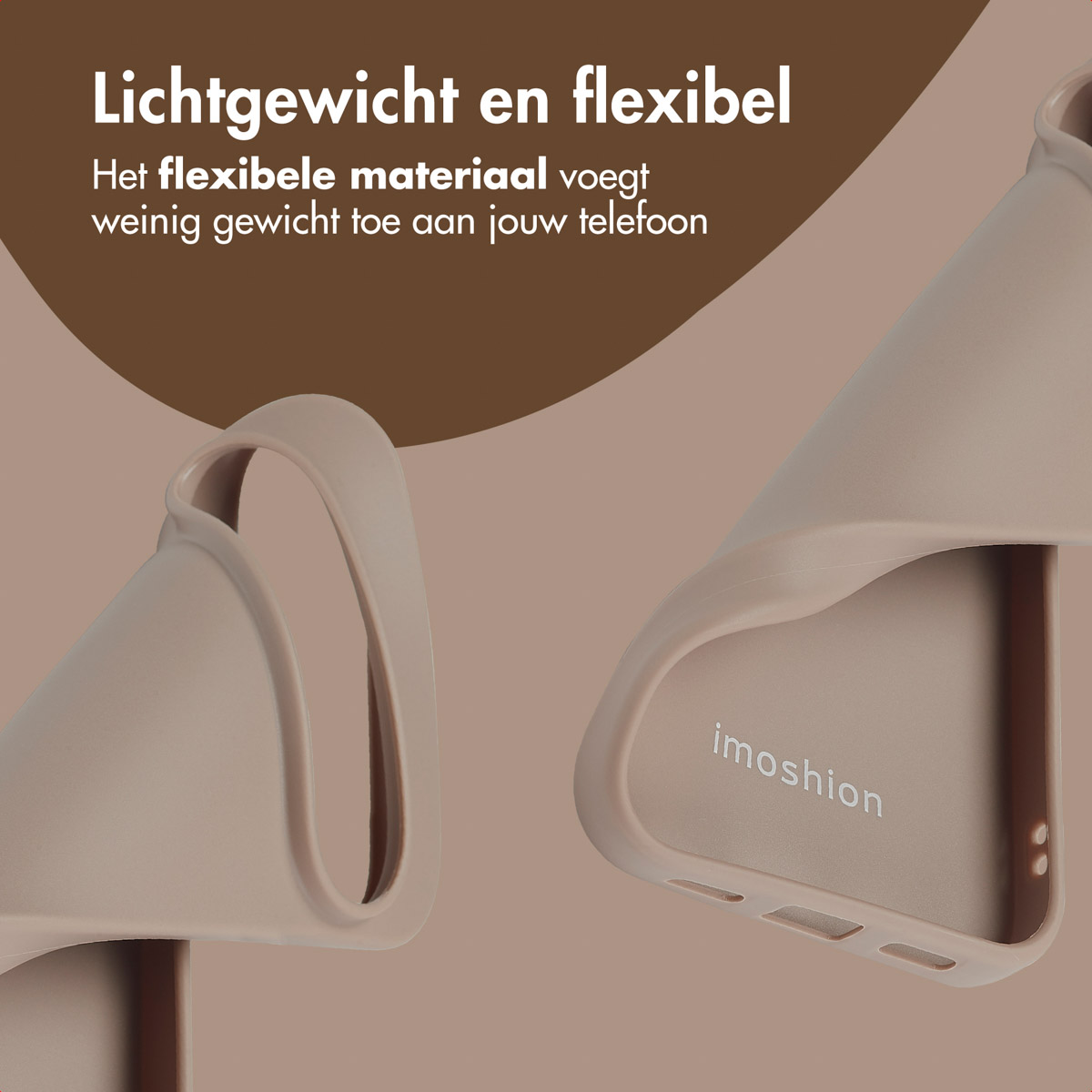 Onderdelen van telefoonhoesje. Tekst: Lichtgewicht en flexibel.