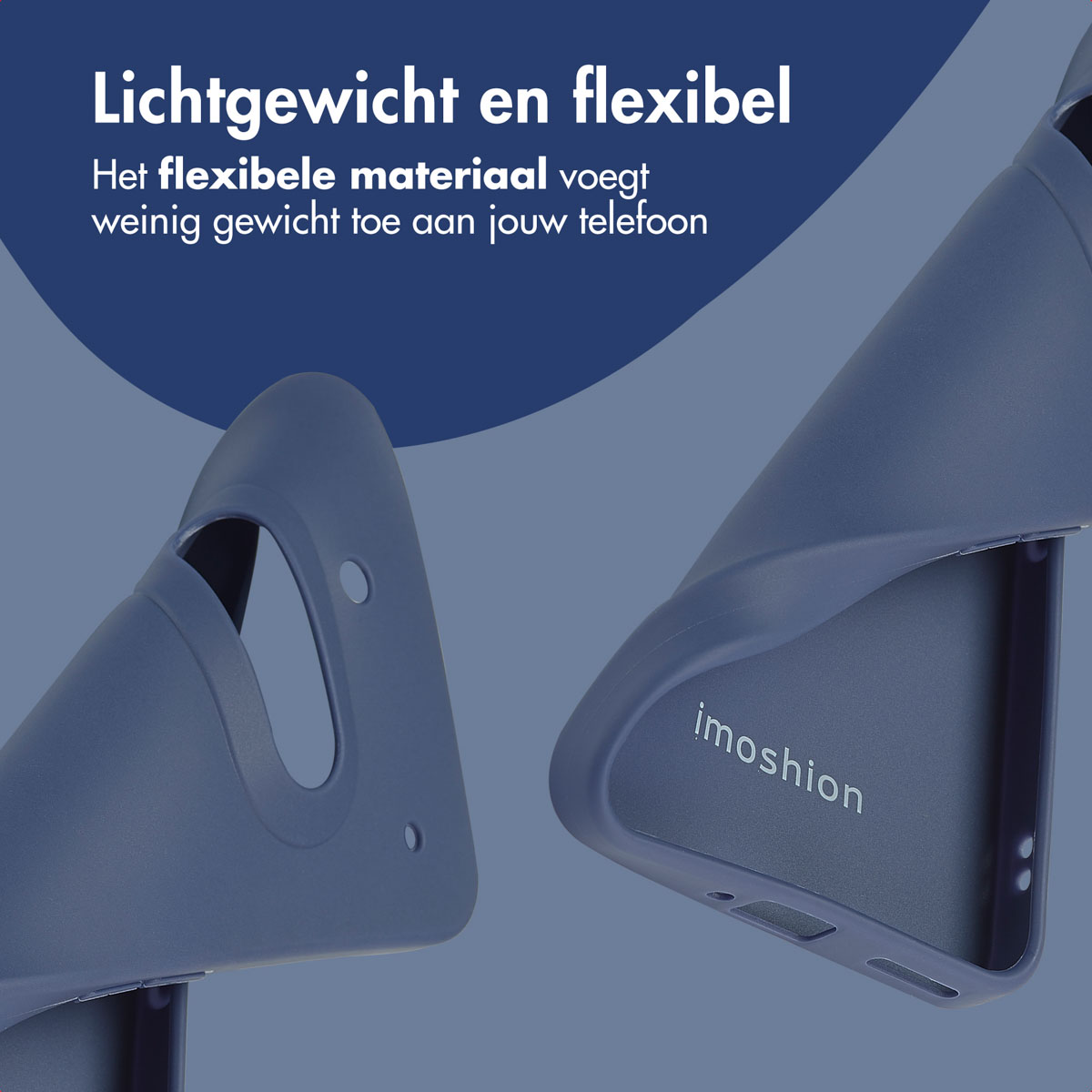 Onderdelen van telefoonhoesje. Tekst: Lichtgewicht en flexibel.