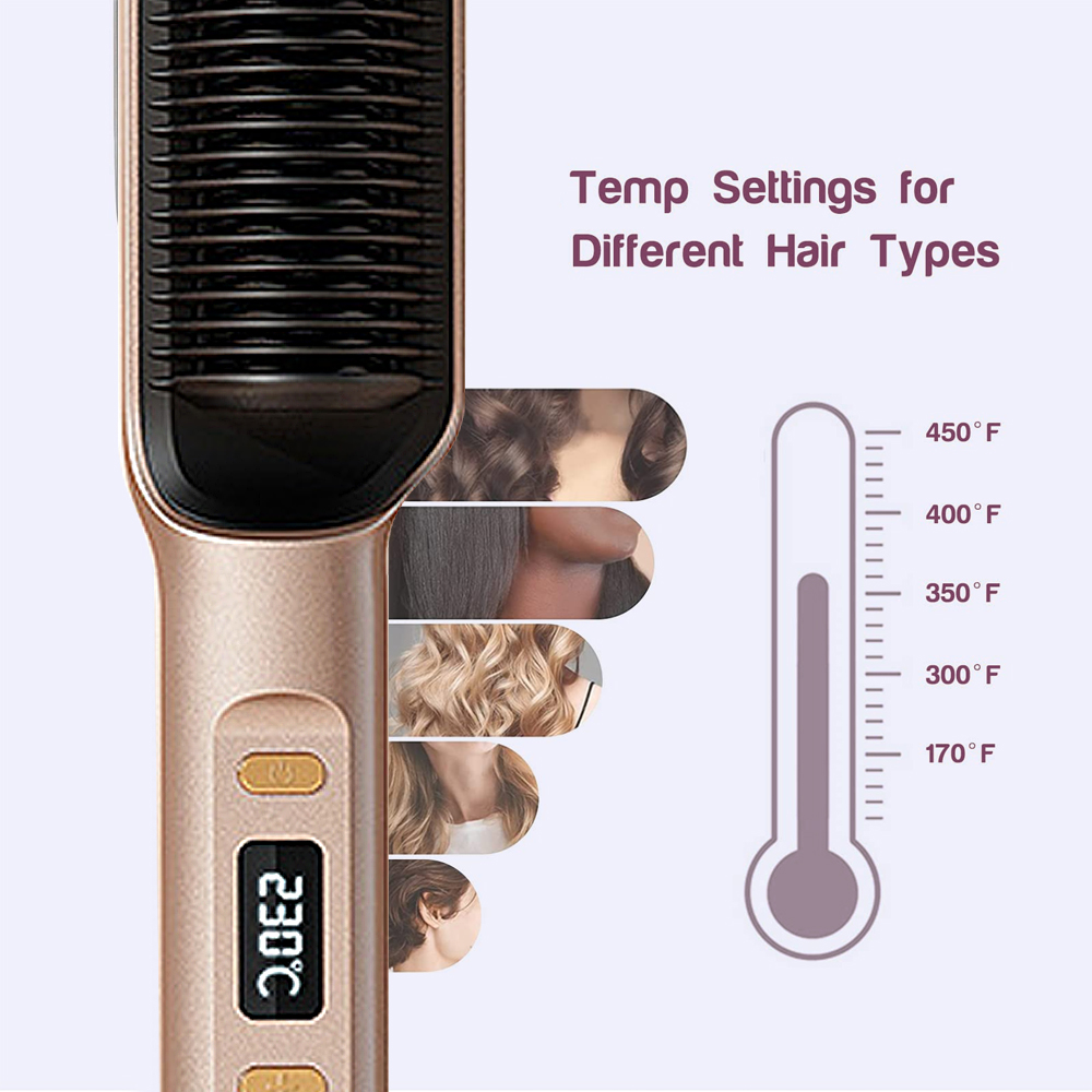 Haarstylingbürste. Temperatureinstellungen für verschiedene Haartypen. Thermometer.