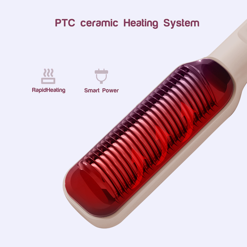 Innenraum der Haarstylingbürste. Rotes Heizelement, Text: PTC Keramik-Heizsystem.