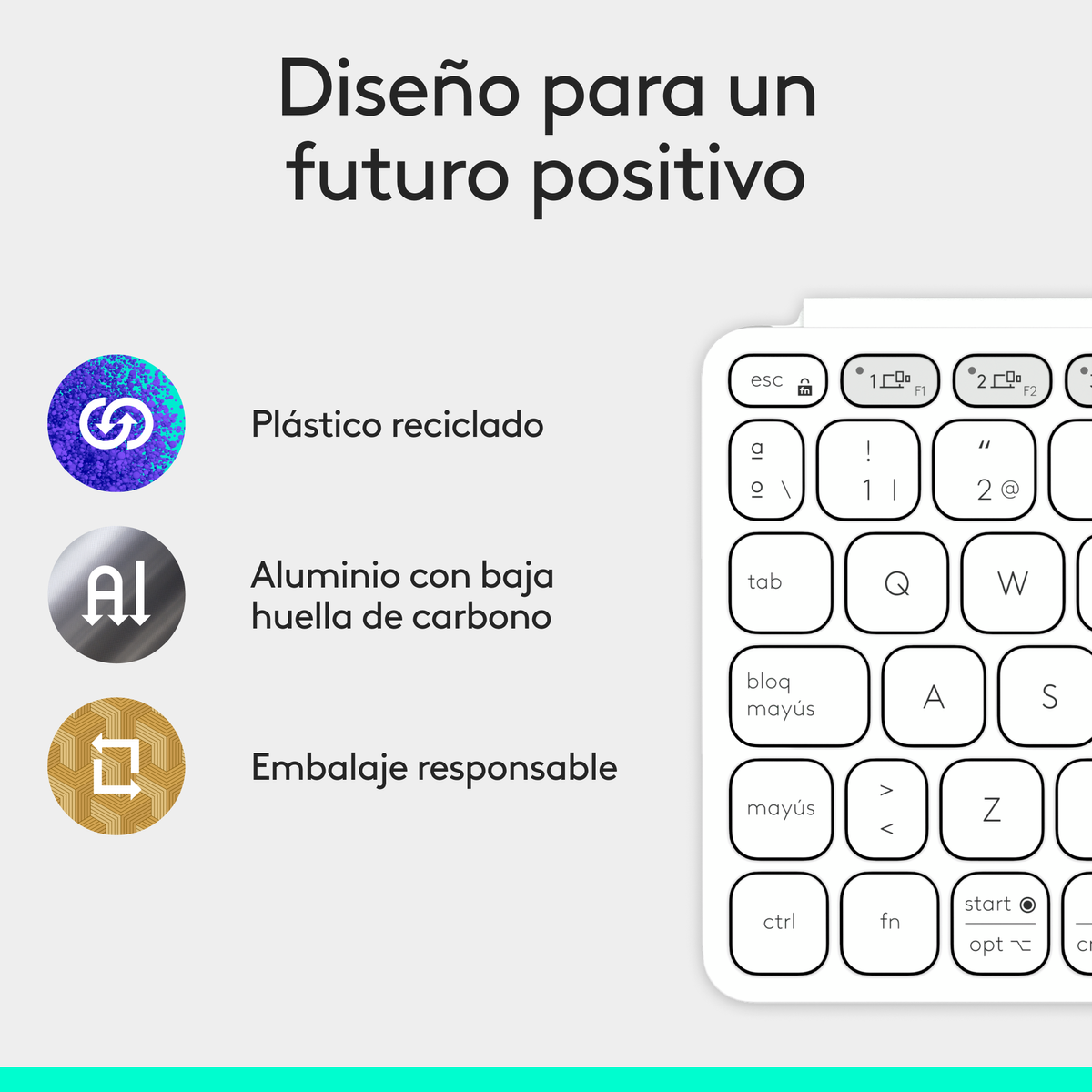 Zbliżenie klawiszy klawiatury. Recykling plastiku, aluminium i odpowiedzialne opakowania.