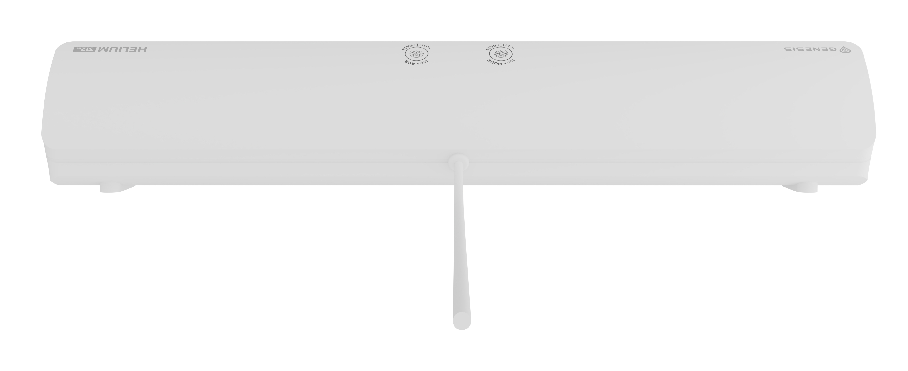 Biały stojak na baner rolowany z dwoma pokrętłami i słowem 'GENESIS'.