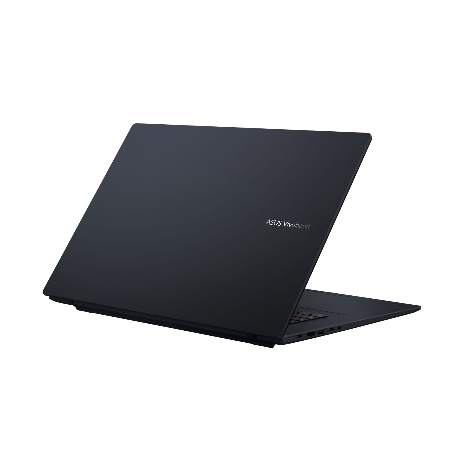 Rückseite eines schwarzen ASUS Vivobook Laptops. Das ASUS Vivobook Logo ist sichtbar.