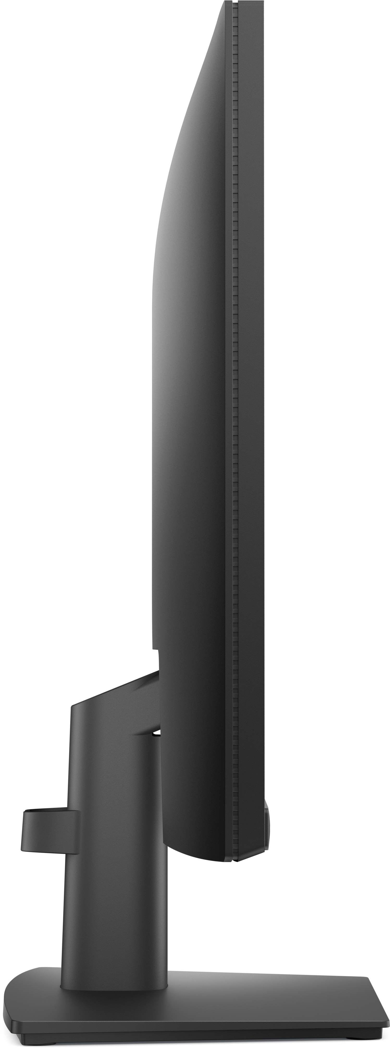 Widok z boku czarnego monitora komputera na białym tle.