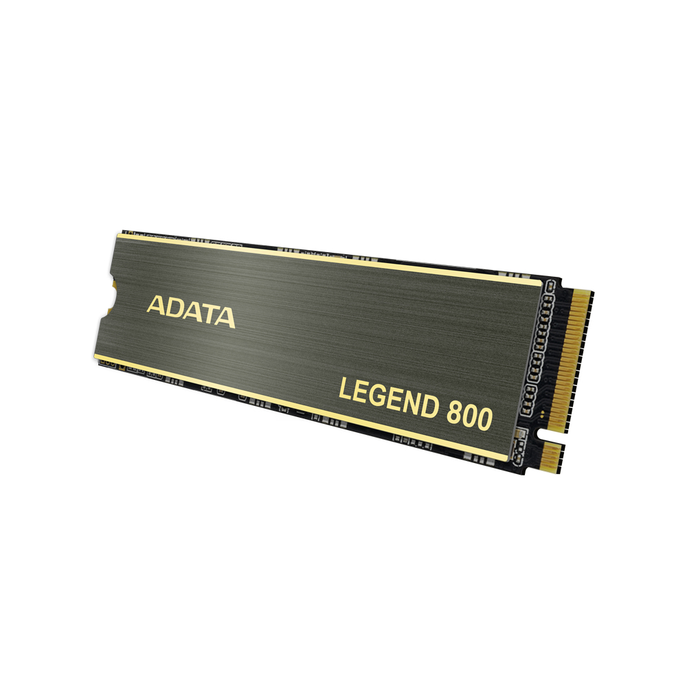 Czarny dysk SSD ADATA Legend 800 na białym tle, widoczna marka.