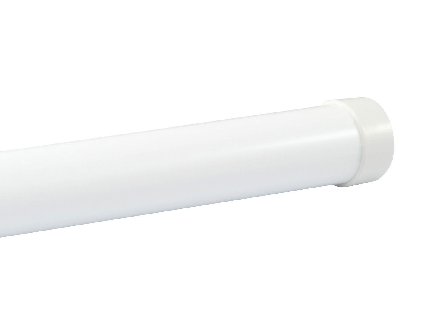 Biały cylindryczny obiekt z białą nasadką na końcu, na białym tle.