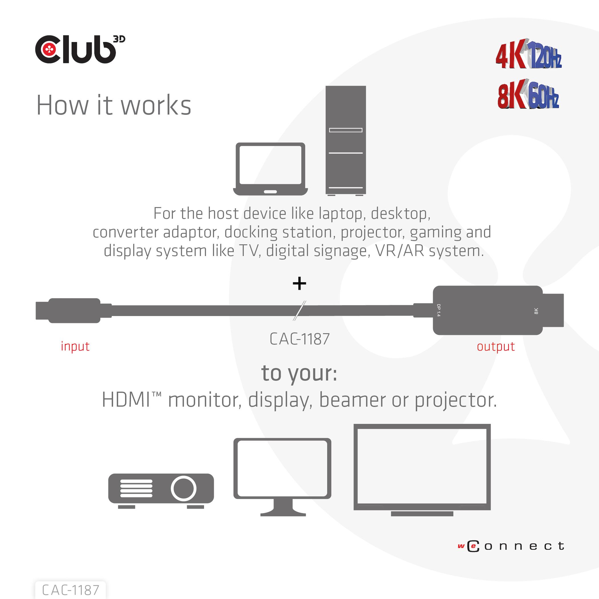 Diagram dat illustreert hoe je een Mini DisplayPort aansluit op een HDMI-monitor, -display of -projector.