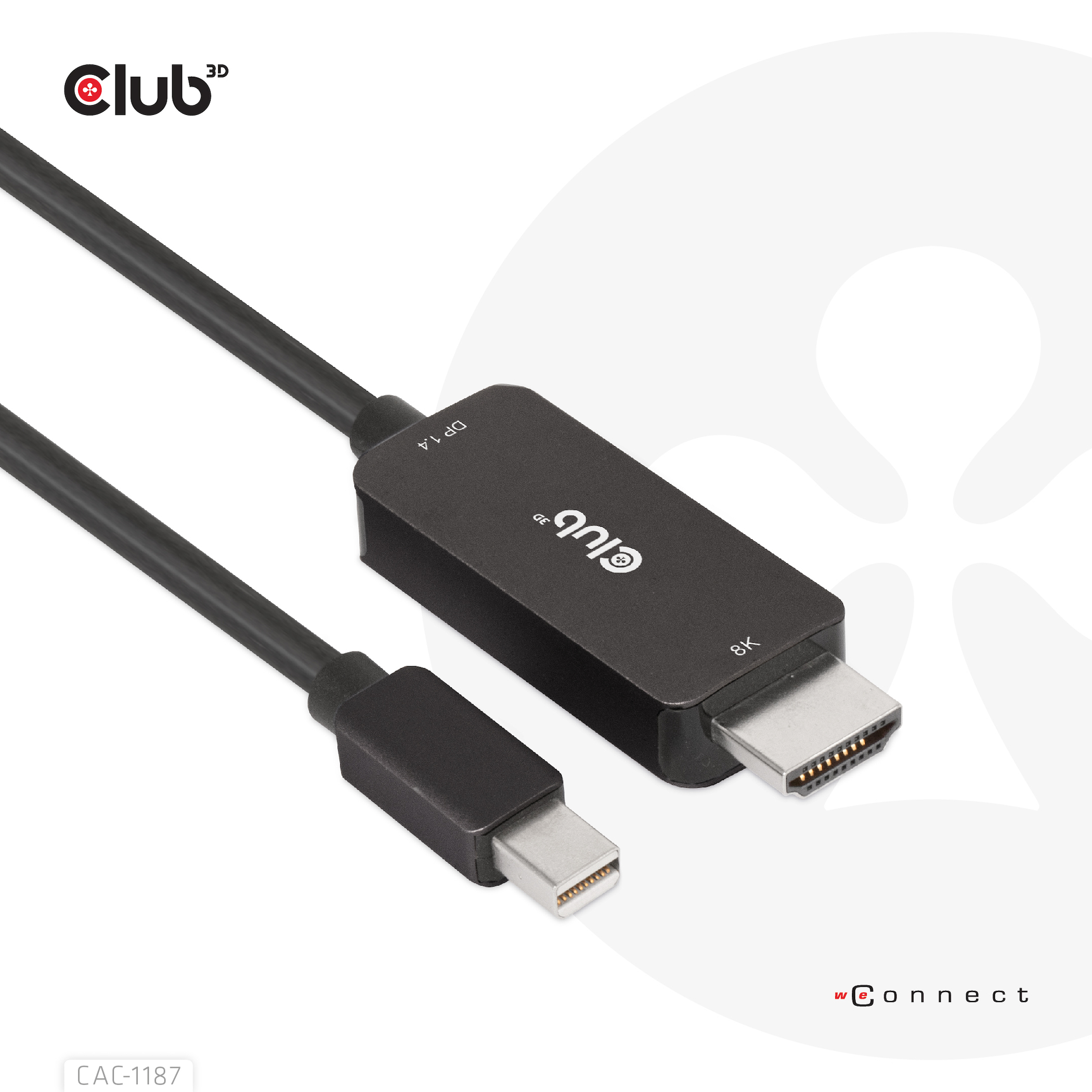Zwarte Mini DisplayPort naar HDMI-kabel met een zilveren connector.