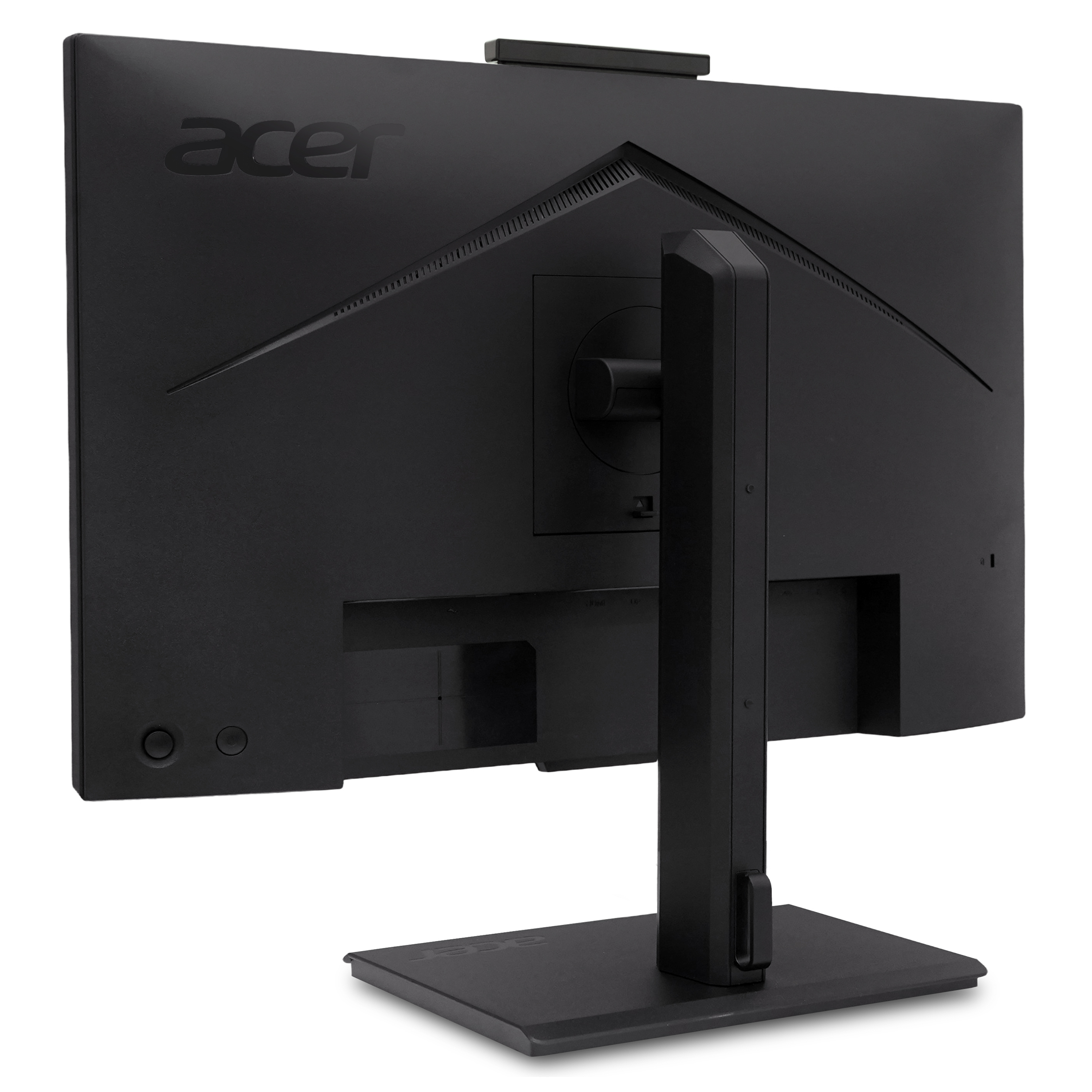 Retro di un monitor Acer nero con supporto e webcam.