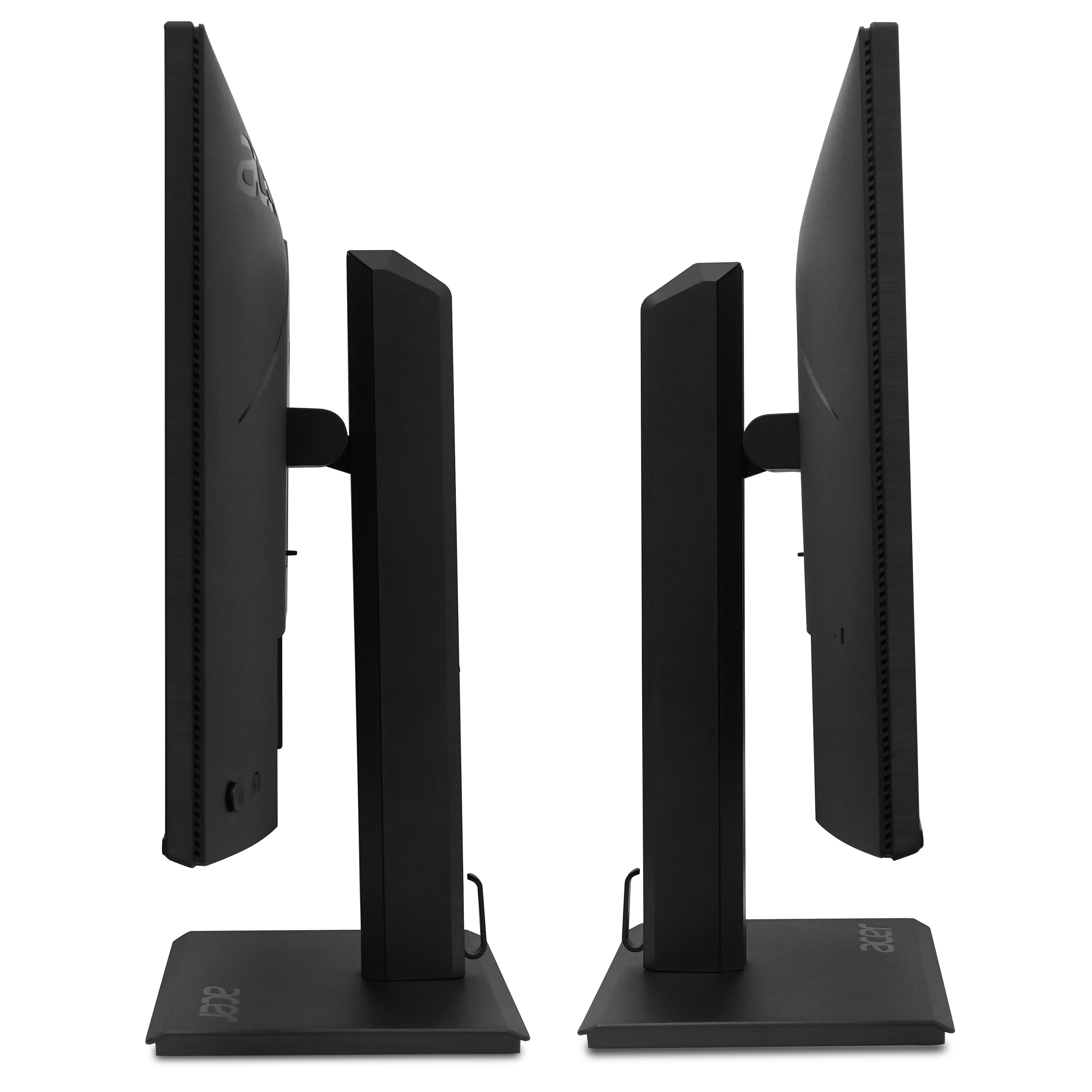 Due monitor neri su supporti, vista laterale. Logo Acer visibile.
