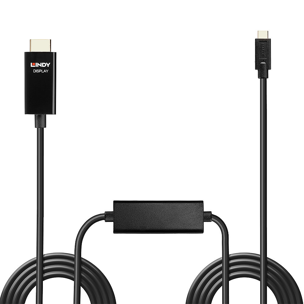 Cavi adattatori LINDY Display neri con connettori USB-C e HDMI.