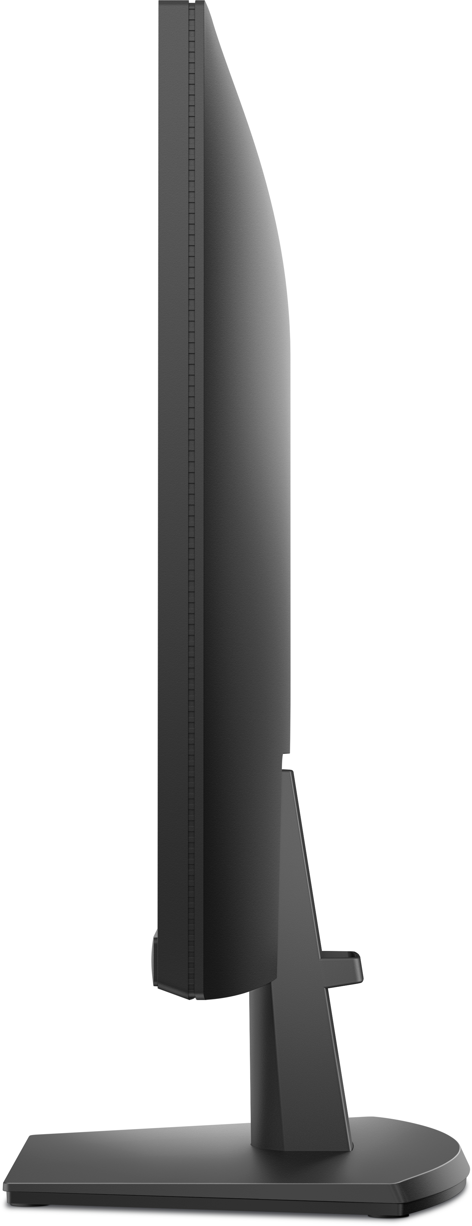 Widok z boku czarnego monitora Dell, pokazujący jego smukły profil i podstawę.
