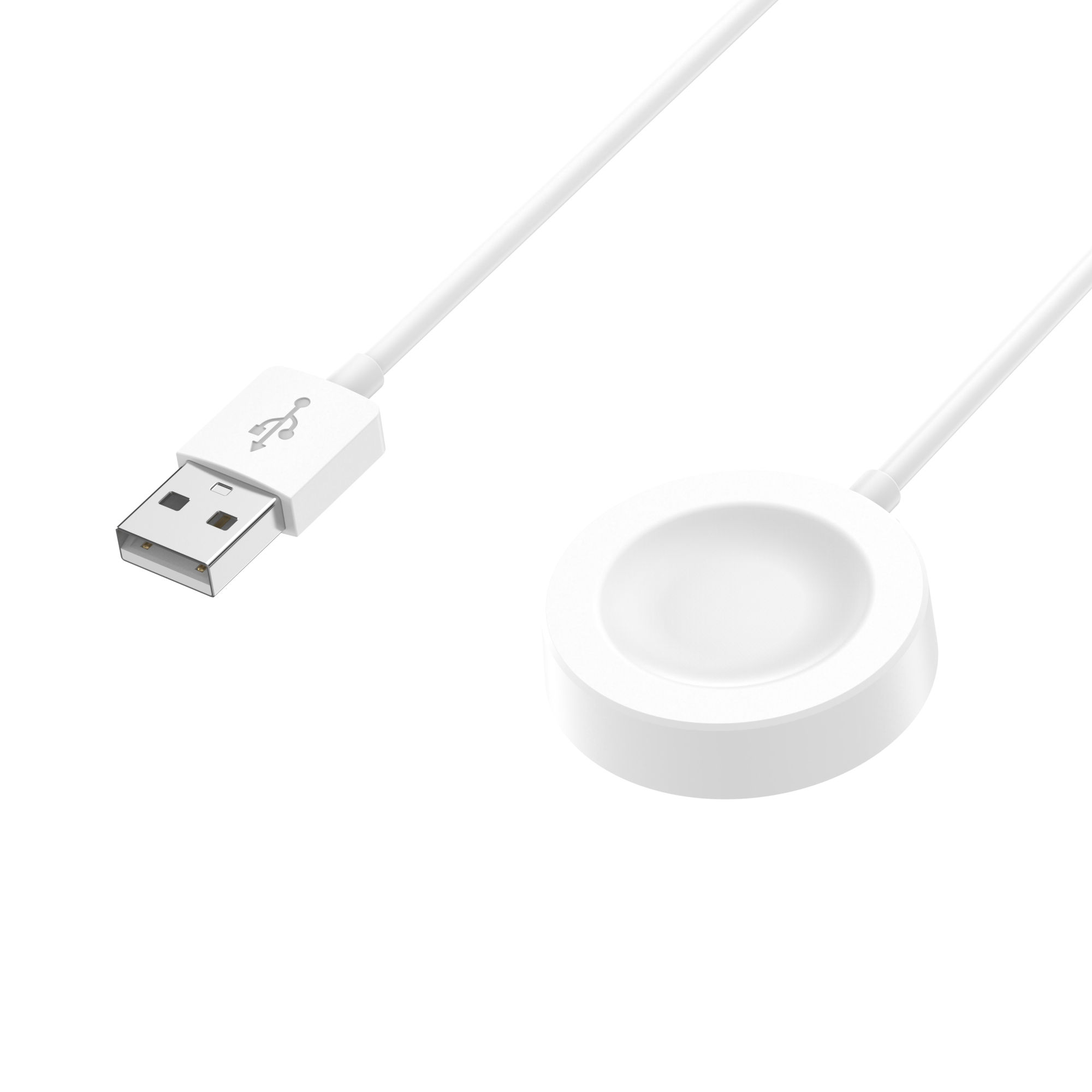 Biały kabel USB ze złączem USB i podkładką ładującą.