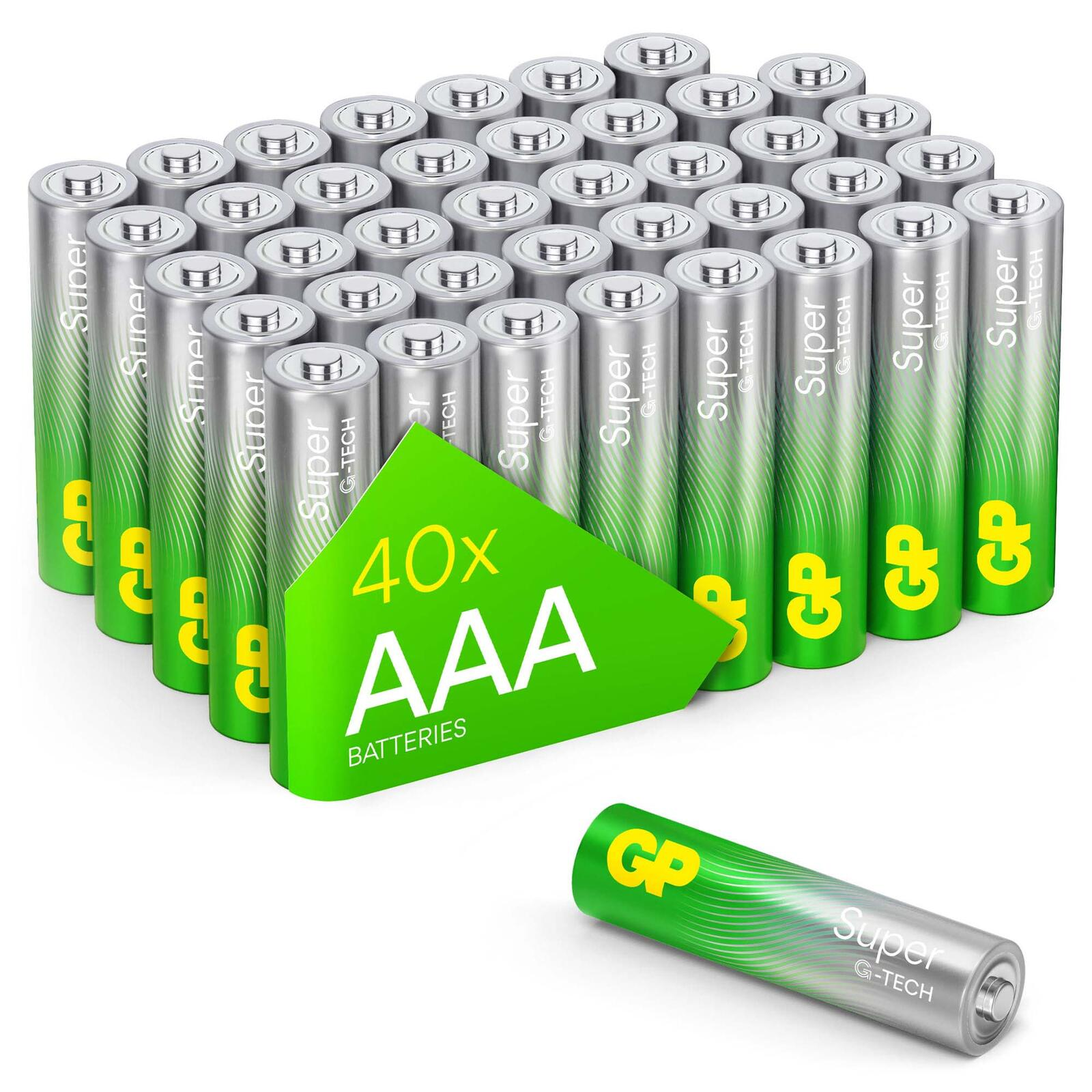 Una collezione di 40 batterie AAA in confezione verde e argento.