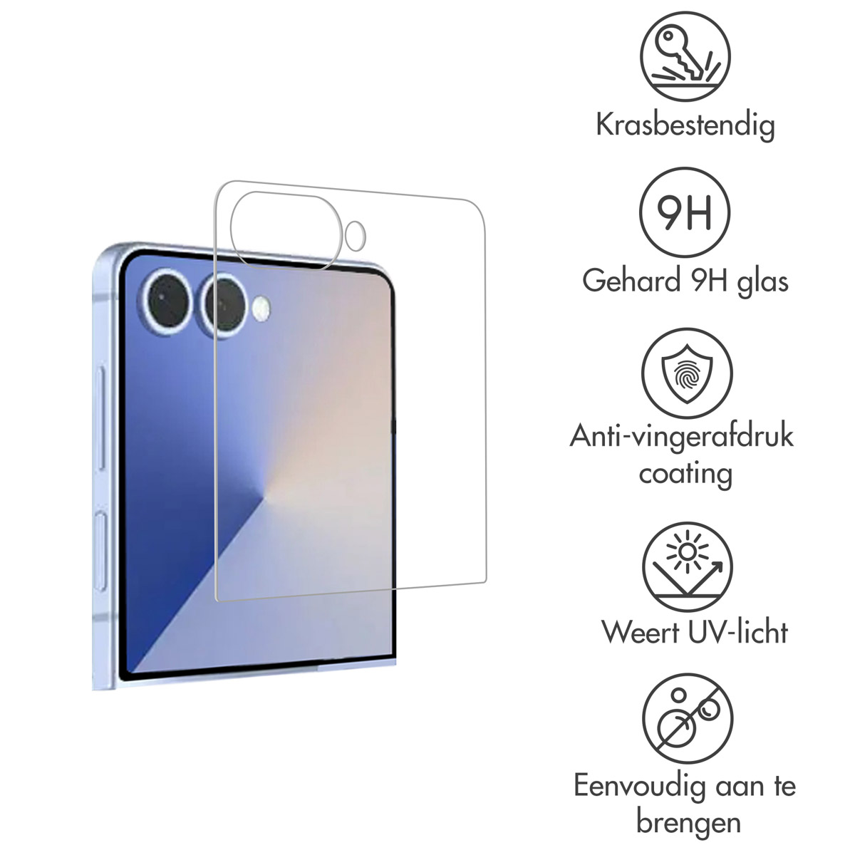 Un téléphone avec un protecteur d'écran appliqué, montrant les caractéristiques clés du protecteur.