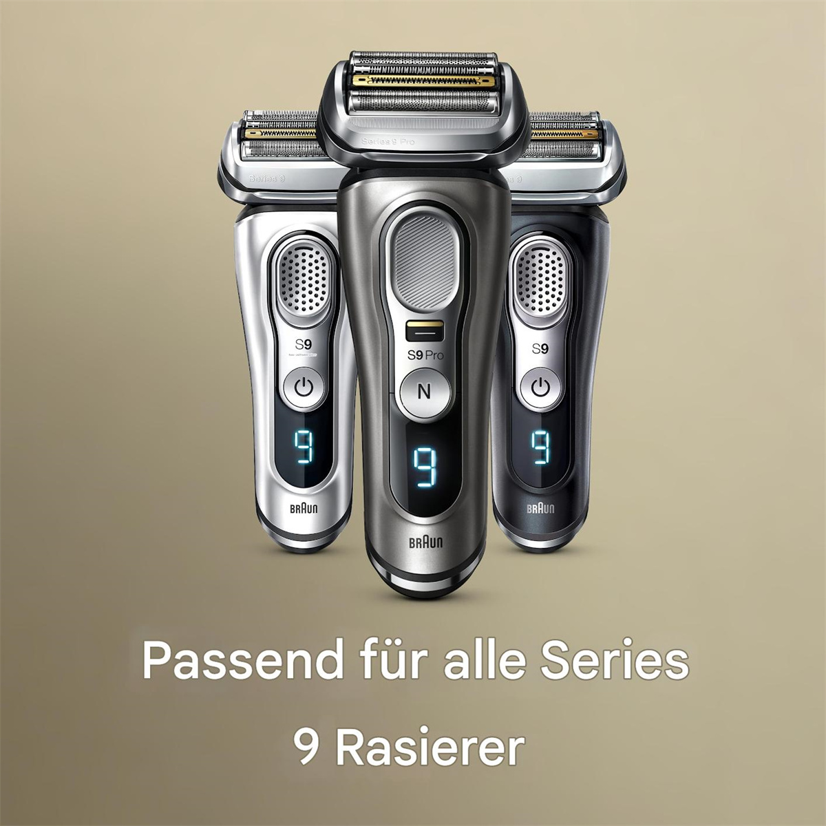 Drei elektrische Rasierer. Silber, schwarz und nochmal silber.