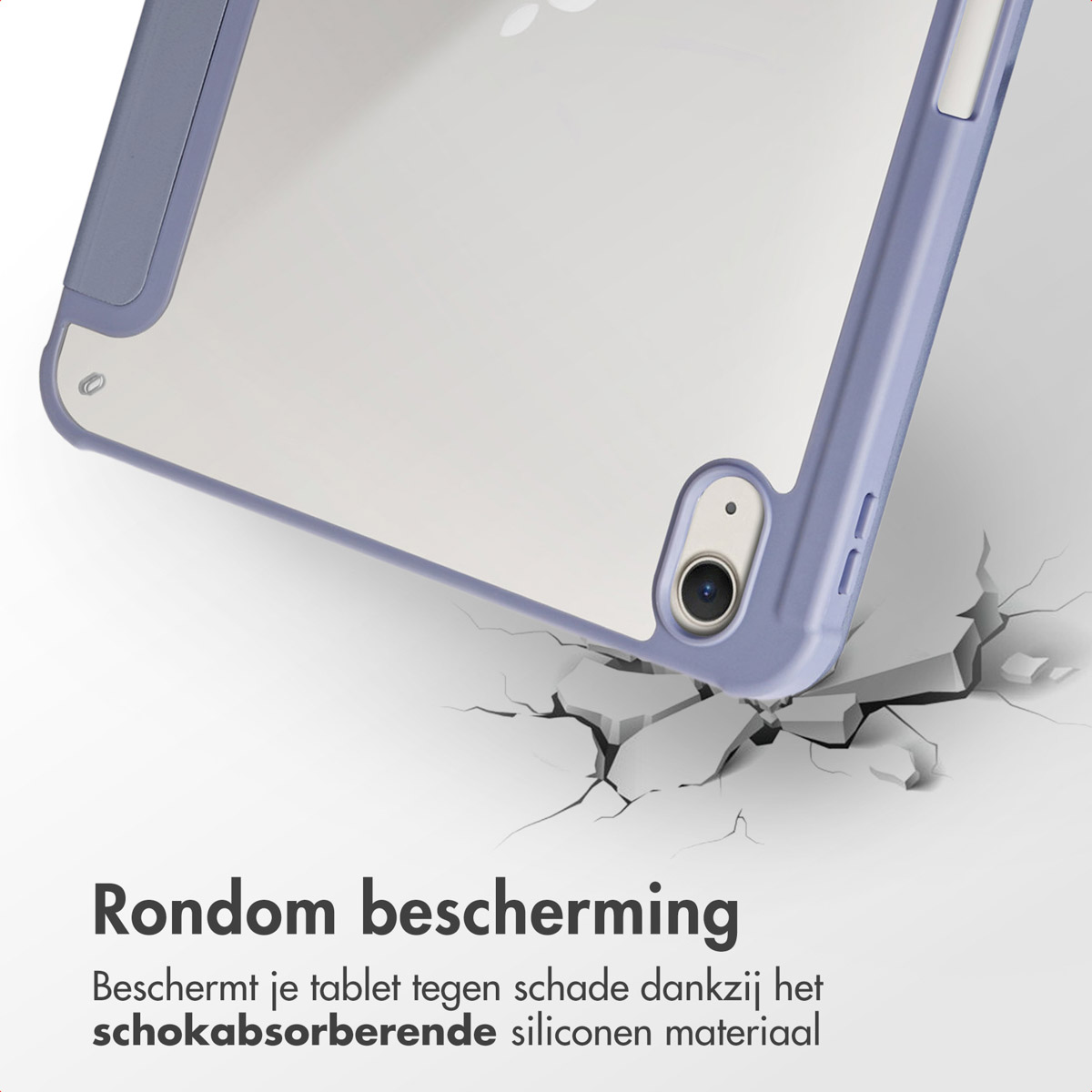 A blue tablet case with an iPad inside. It shows the shock-absorbing silicone material.