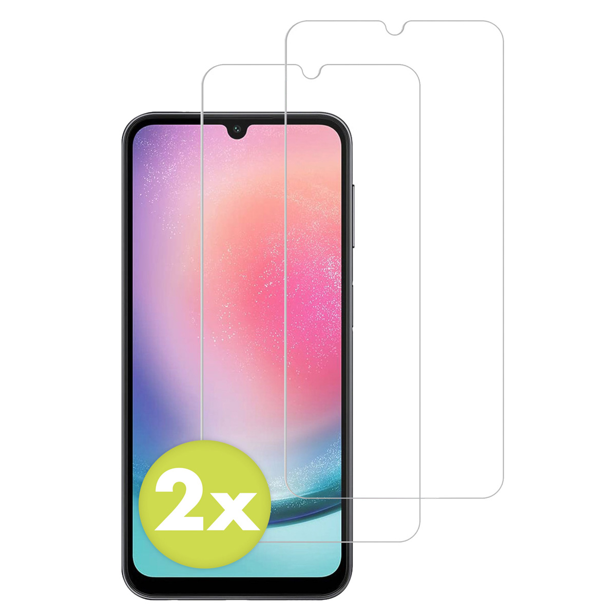 Due protezioni schermo su un telefono. Un telefono sullo sfondo. Adesivo '2x'.