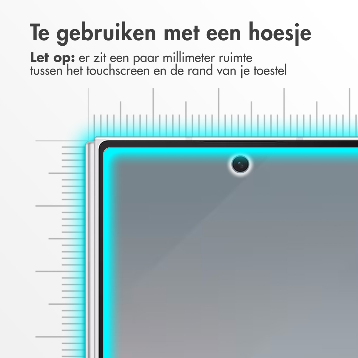 Primo piano di uno schermo del tablet, con una scala righello e sovrapposizione di testo.